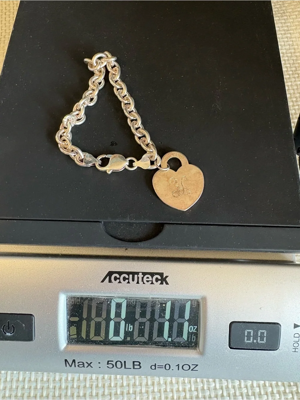 Sterling Silver 925 Thick Chain Bracelet Heart Charm